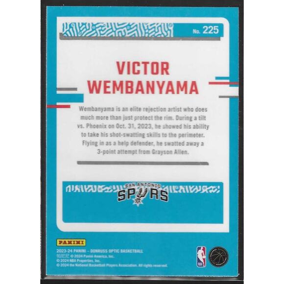 2023-24 Panini Donruss Optic - Rated Rookie Victor Wembanyama #225 (RC) - Picture 2 of 2
